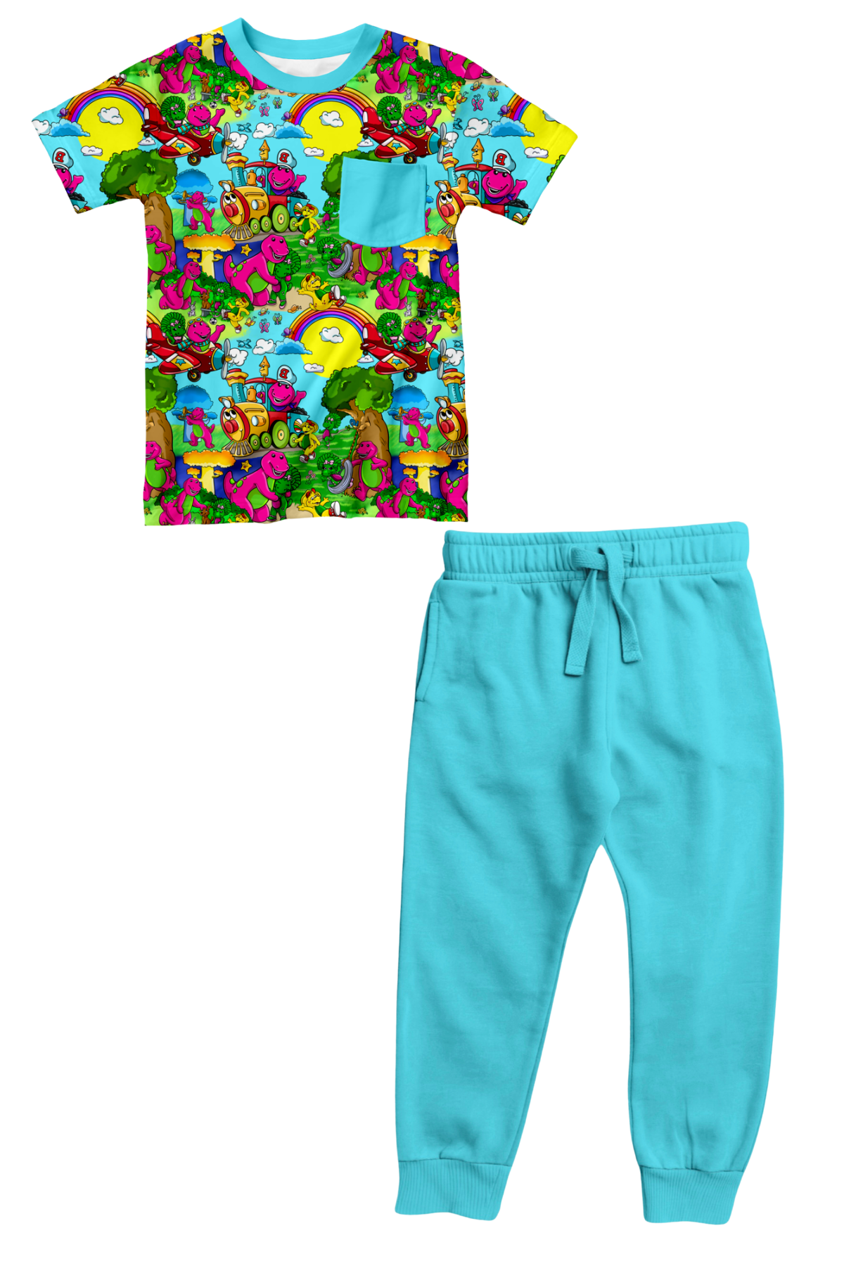 Friendly Purple Dinosaur Pocket Tee & Joggers