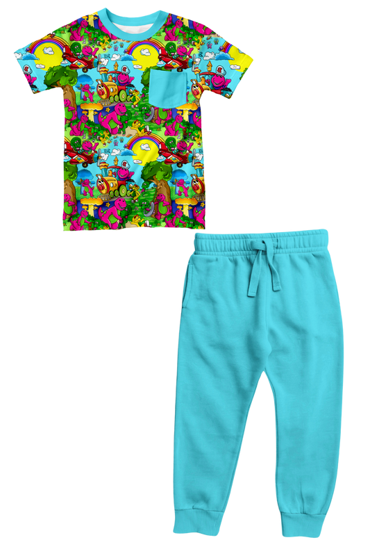 Friendly Purple Dinosaur Pocket Tee & Joggers