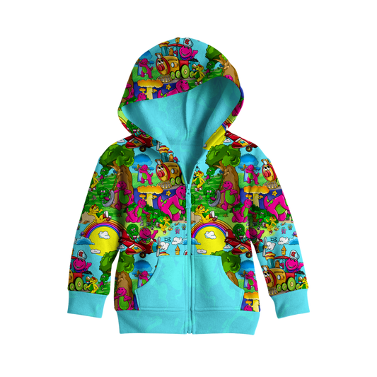 Friendly Purple Dinosaur Zip Up Hoodie