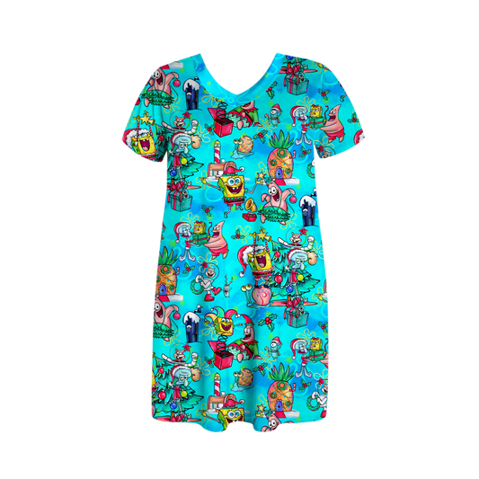 Undersea Jingle Joy V Neck Gown with Snaps