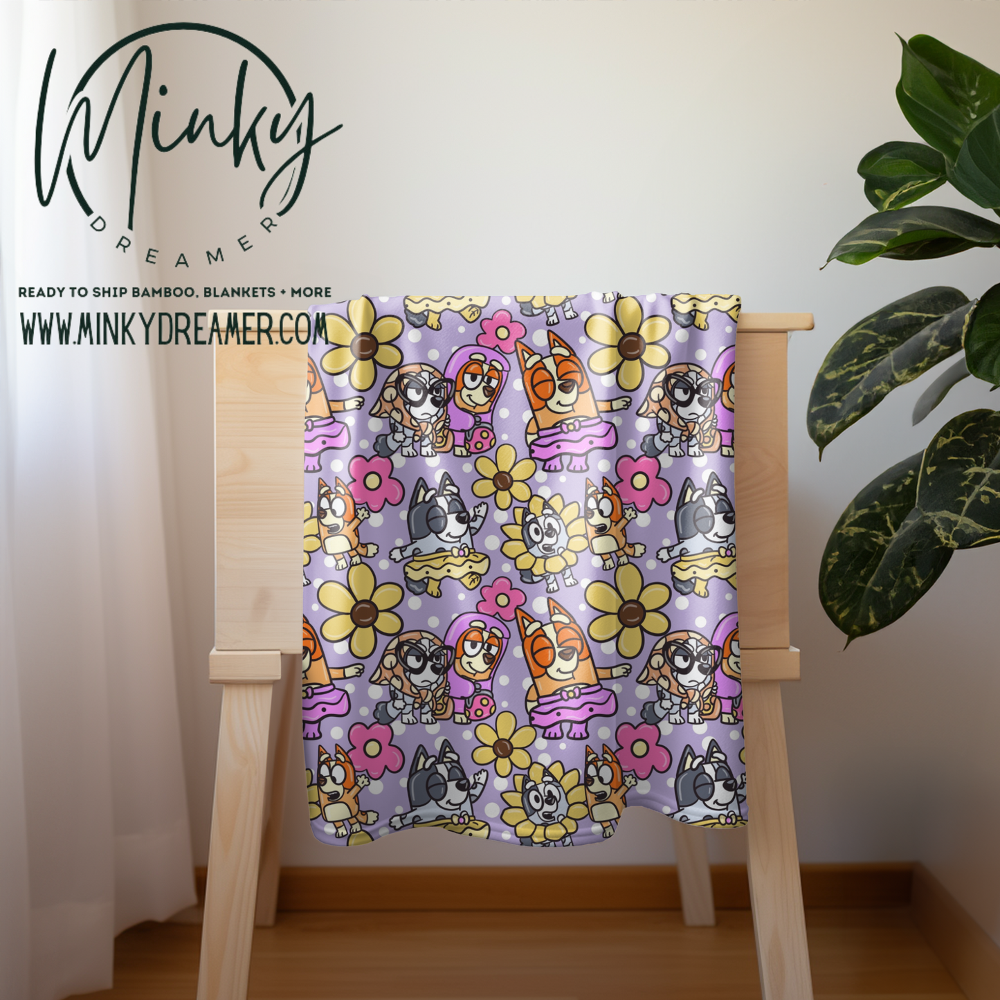 30x40 Sunflower Blue Dog Silk Touch Minky